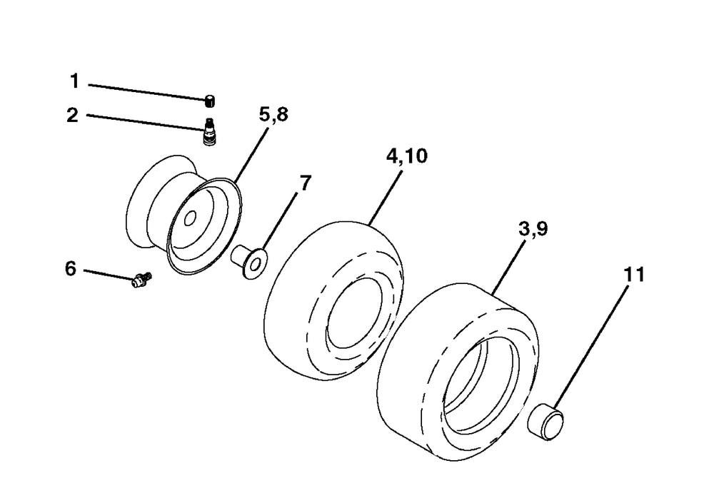 Wheels And Tires Group (7800735wheel) Diagram and Parts List for 7800736-96042010200 2011 Briggs and Stratton Lawn Tractor